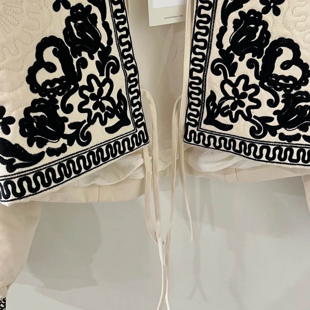 Bohme Beige Bomber Jacket with Black Embroidery - Picture 7 of 8